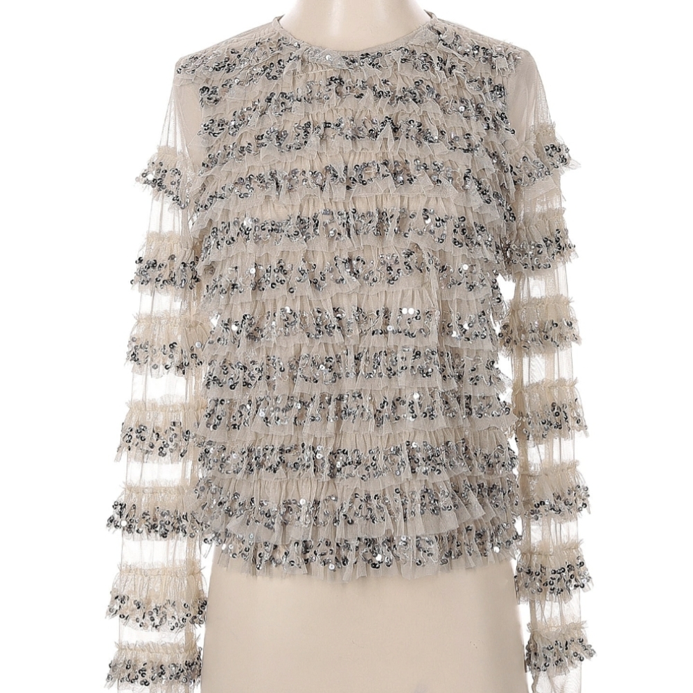 Let Me Be Sequin Tulle Ruffle Blouse - Anthropologie - Picture 3 of 9